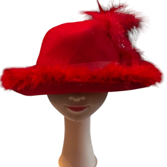 Broner Wear It Red Feathered Felt Wool Hat Red Hat Medal Accessories Included - Picture 1 of 11